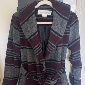 Treasure & Bond Burgundy and Gray Striped Jacket blanket belter wrap